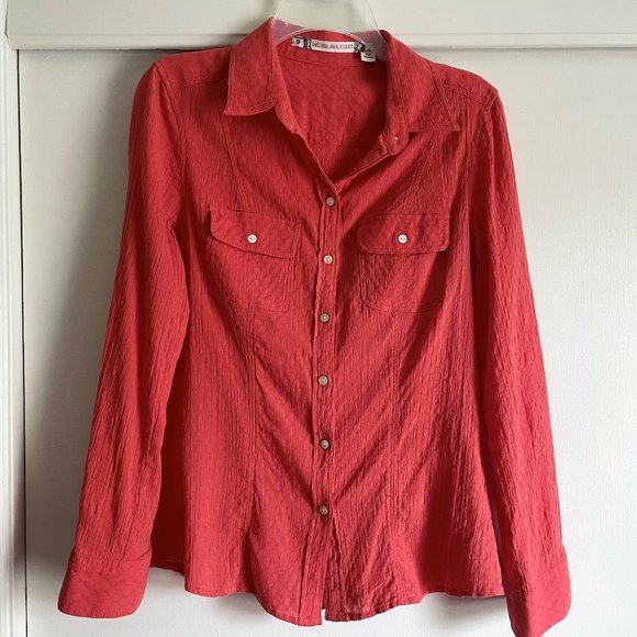 Anthropologie Chelsea & Violet Tab Long Sleeve Button Down Shirt  Red/Orange M - Picture 1 of 11